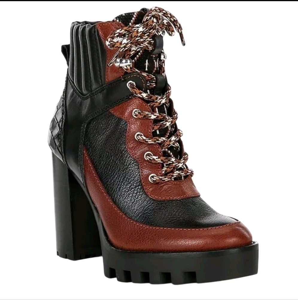Antonio Melani - Women's Penn Leather And Fabric Lug Solebooties Block Heel